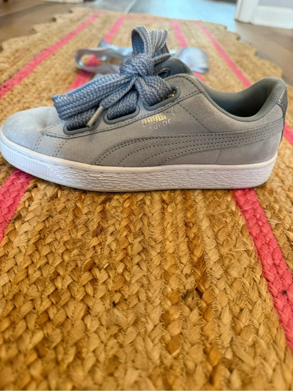 Puma Gray Suede Basket Heart Sneakers